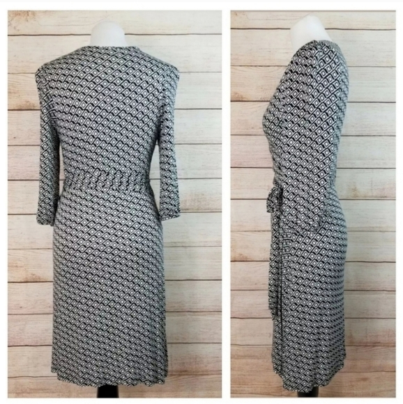 Old Navy S Black White Midi Wrap Dress 3/4 Sleeves - Picture 4 of 6